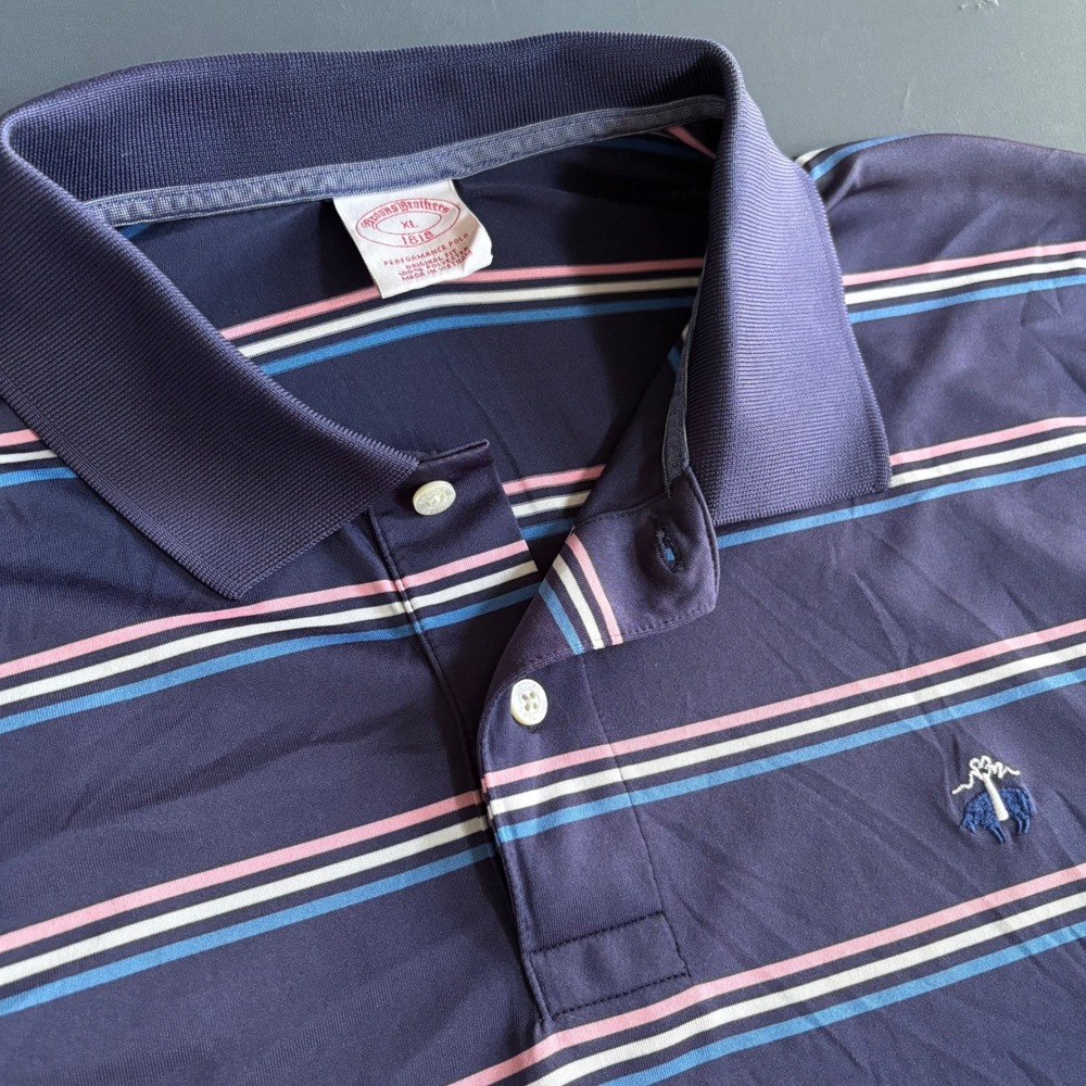 Men's Brooks Brothers Golf Polo‎ | Size XL | Navy Striped Performance Shirt